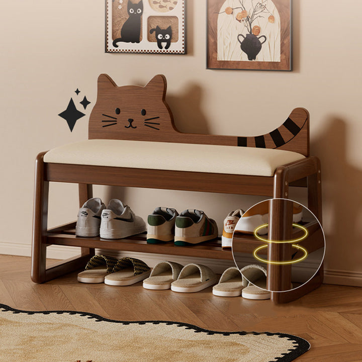 Modern Minimalist PU Leather Rubberwood MDF Foam Sponge Cat Shaped Space-Saving Rectangular Shoe Bench For Entryway