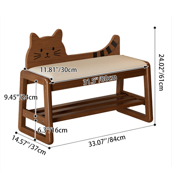 Modern Minimalist PU Leather Rubberwood MDF Foam Sponge Cat Shaped Space-Saving Rectangular Shoe Bench For Entryway