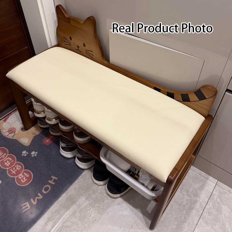 Modern Minimalist PU Leather Rubberwood MDF Foam Sponge Cat Shaped Space-Saving Rectangular Shoe Bench For Entryway