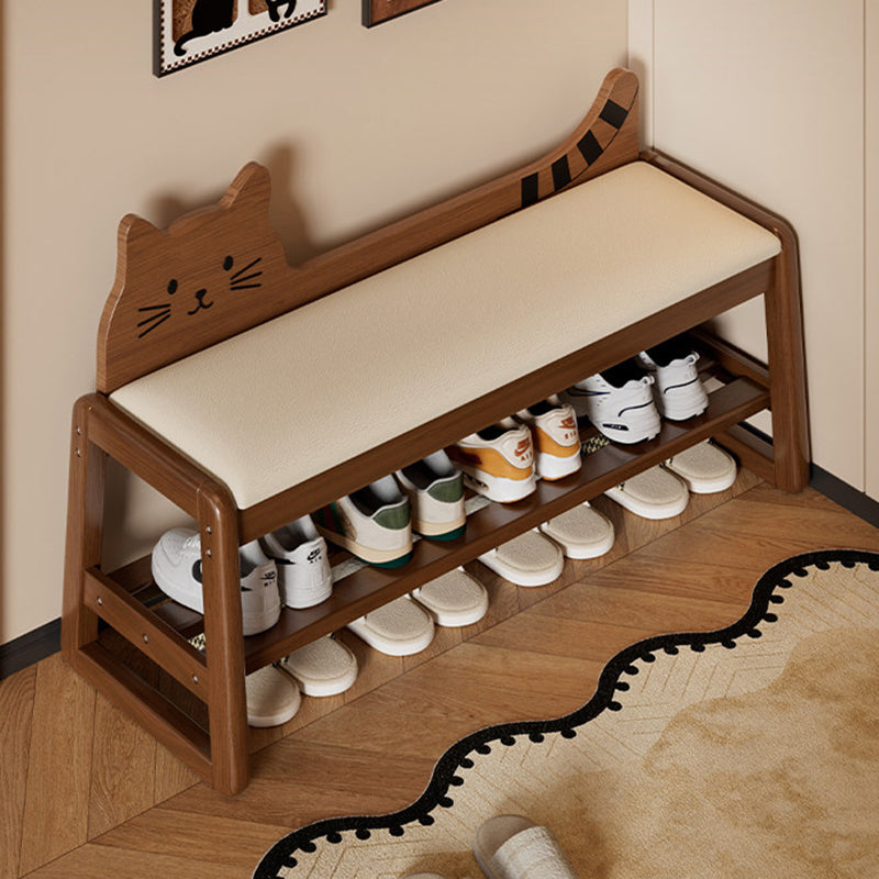 Modern Minimalist PU Leather Rubberwood MDF Foam Sponge Cat Shaped Space-Saving Rectangular Shoe Bench For Entryway