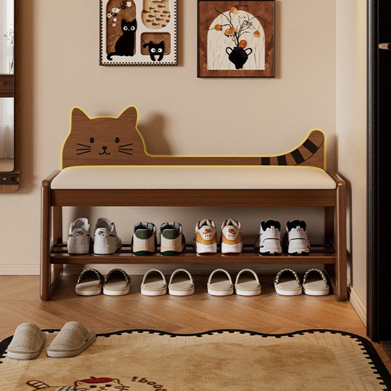 Modern Minimalist PU Leather Rubberwood MDF Foam Sponge Cat Shaped Space-Saving Rectangular Shoe Bench For Entryway