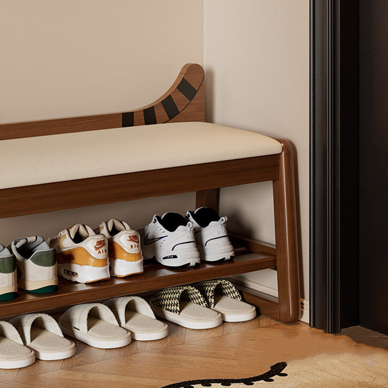 Modern Minimalist PU Leather Rubberwood MDF Foam Sponge Cat Shaped Space-Saving Rectangular Shoe Bench For Entryway