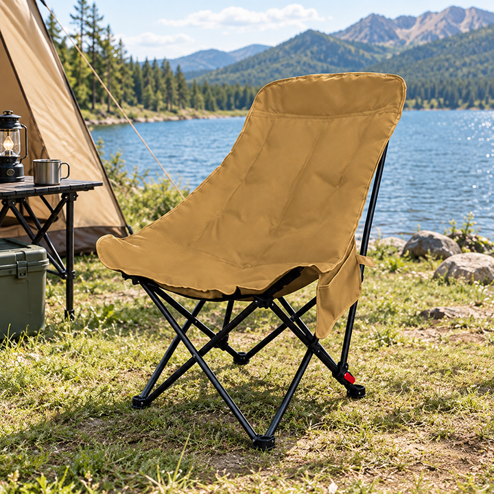 Modern Minimalist Oxford Fabric Carbon Steel EVA EPE Foldable Lightweight High-Back Camping Chair Backrest Armless For Outdoor Patio