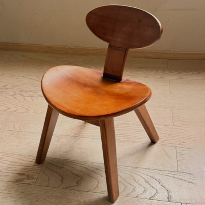 Traditional Farmhouse Solid Rubberwood Yuanbao-Shaped Decorative Kids Backrest Armless Low Stool For Entryway