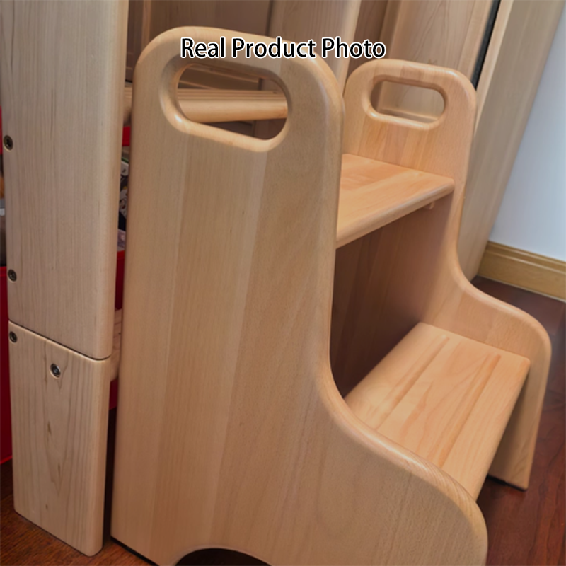 Modern Minimalist Beech Wood Stepped Highly Practical Kids Backless Armrest 2-Tier Low Stool For Living Room