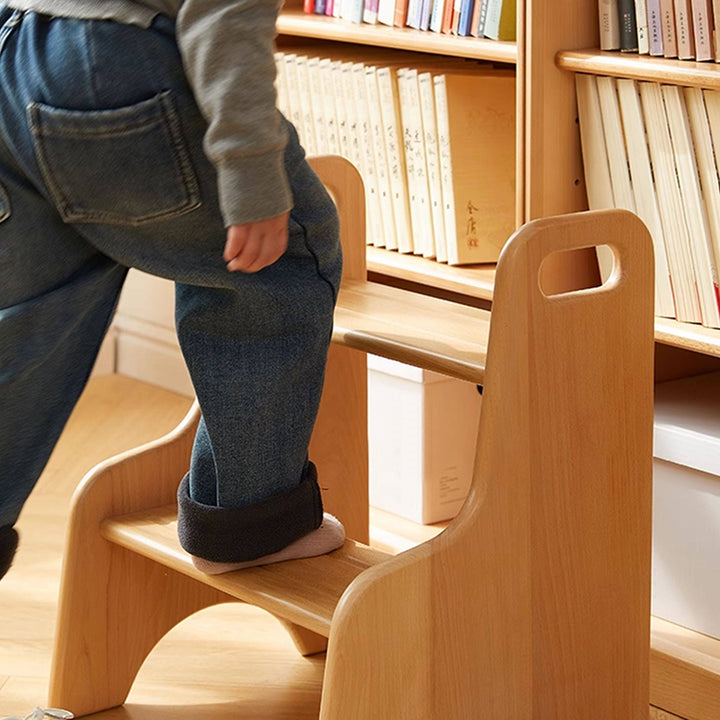 Modern Minimalist Beech Wood Stepped Highly Practical Kids Backless Armrest 2-Tier Low Stool For Living Room