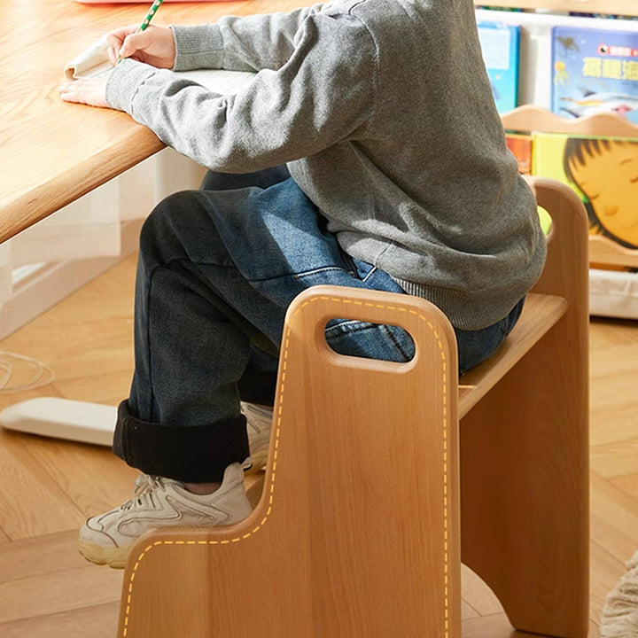 Modern Minimalist Beech Wood Stepped Highly Practical Kids Backless Armrest 2-Tier Low Stool For Living Room