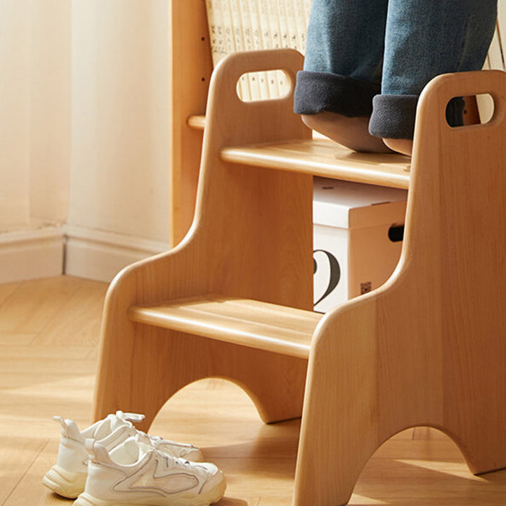 Modern Minimalist Beech Wood Stepped Highly Practical Kids Backless Armrest 2-Tier Low Stool For Living Room