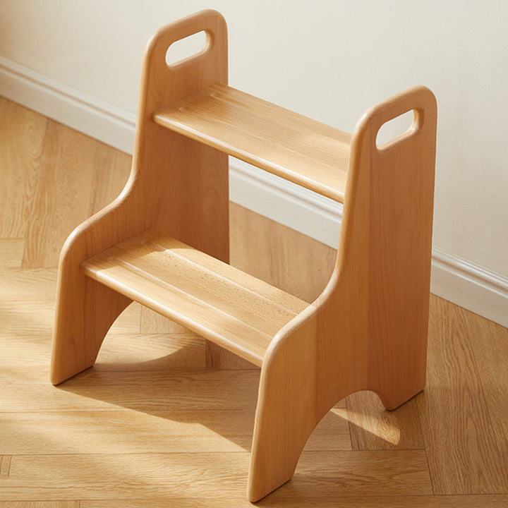 Modern Minimalist Beech Wood Stepped Highly Practical Kids Backless Armrest 2-Tier Low Stool For Living Room