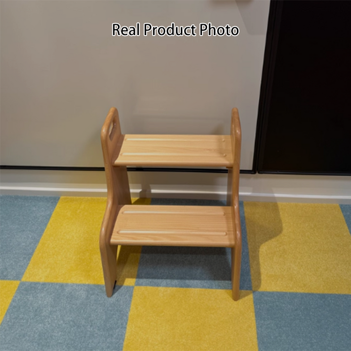 Modern Minimalist Beech Wood Stepped Highly Practical Kids Backless Armrest 2-Tier Low Stool For Living Room
