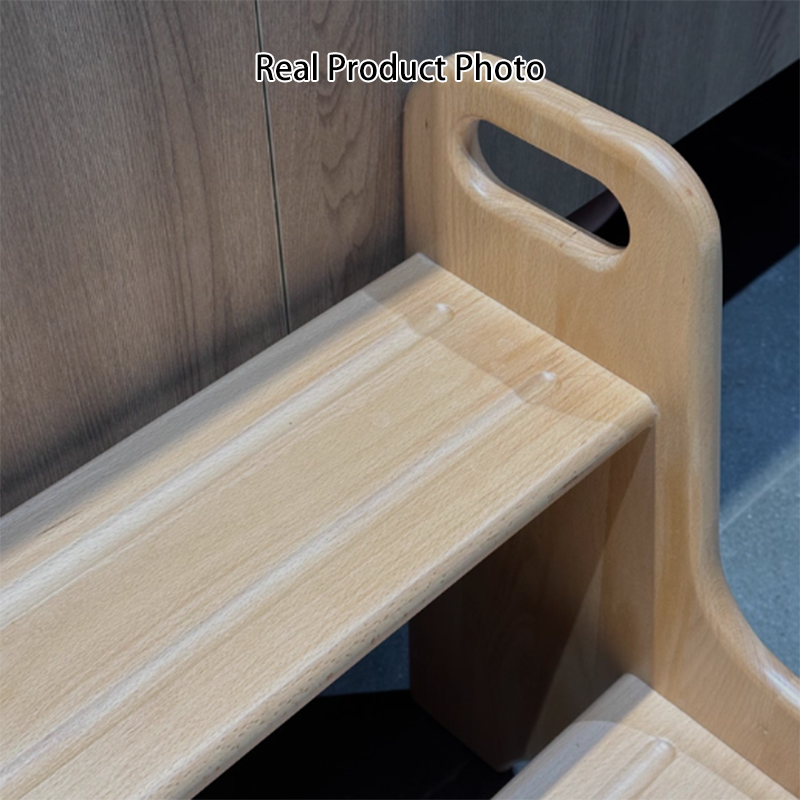 Modern Minimalist Beech Wood Stepped Highly Practical Kids Backless Armrest 2-Tier Low Stool For Living Room