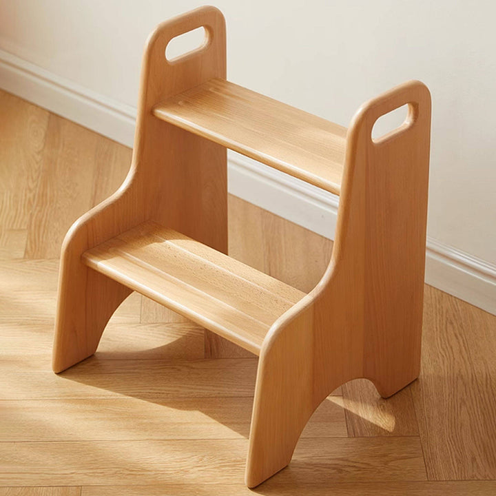 Modern Minimalist Beech Wood Stepped Highly Practical Kids Backless Armrest 2-Tier Low Stool For Living Room