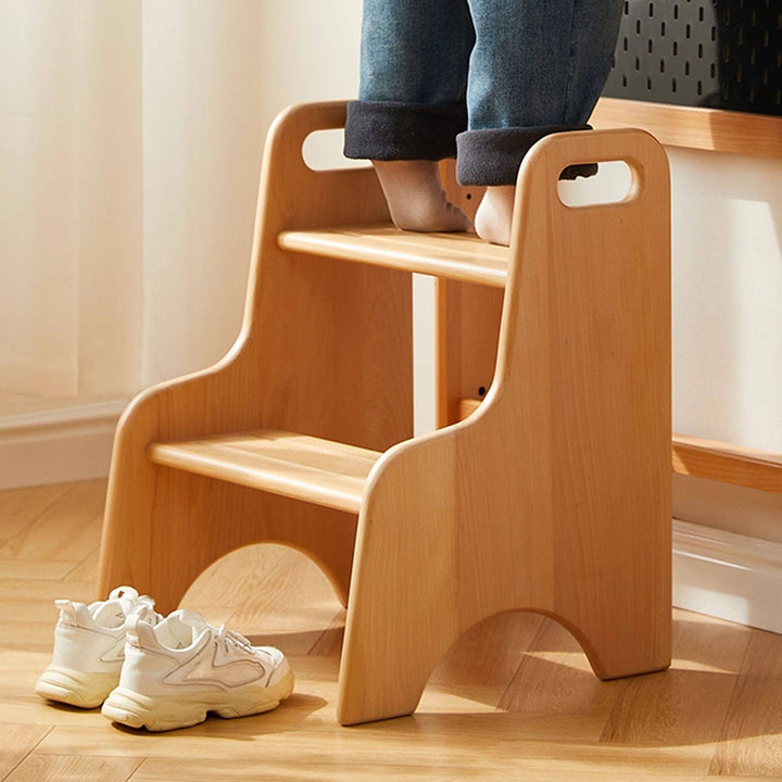 Modern Minimalist Beech Wood Stepped Highly Practical Kids Backless Armrest 2-Tier Low Stool For Living Room