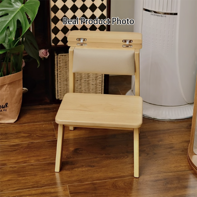 Modern Minimalist Ash Wood &amp; Rubberwood Foam Sponge Highly Practical Kids Backrest Armless 2-Tier Low Stool For Living Room