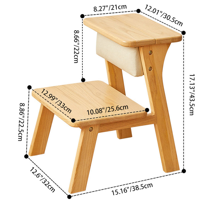 Modern Minimalist Ash Wood &amp; Rubberwood Foam Sponge Highly Practical Kids Backrest Armless 2-Tier Low Stool For Living Room