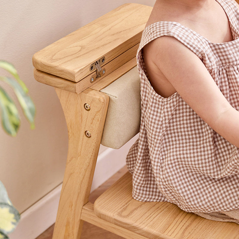 Modern Minimalist Ash Wood &amp; Rubberwood Foam Sponge Highly Practical Kids Backrest Armless 2-Tier Low Stool For Living Room