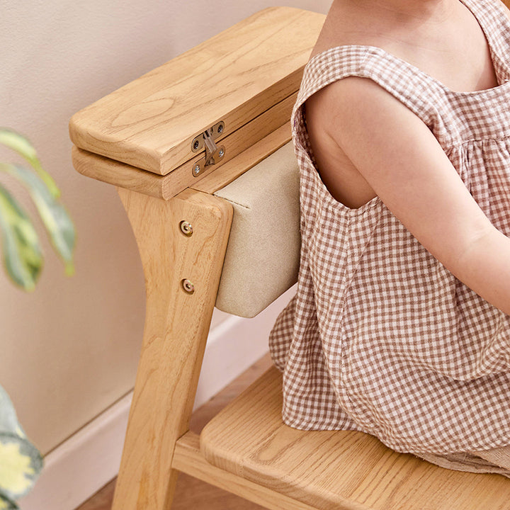 Modern Minimalist Ash Wood &amp; Rubberwood Foam Sponge Highly Practical Kids Backrest Armless 2-Tier Low Stool For Living Room