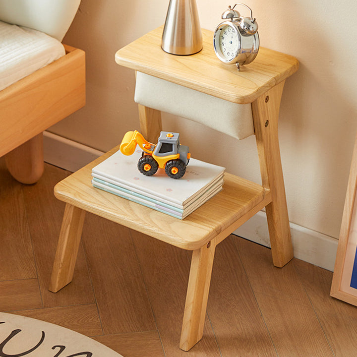 Modern Minimalist Ash Wood &amp; Rubberwood Foam Sponge Highly Practical Kids Backrest Armless 2-Tier Low Stool For Living Room