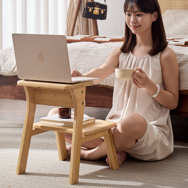 Modern Minimalist Ash Wood &amp; Rubberwood Foam Sponge Highly Practical Kids Backrest Armless 2-Tier Low Stool For Living Room