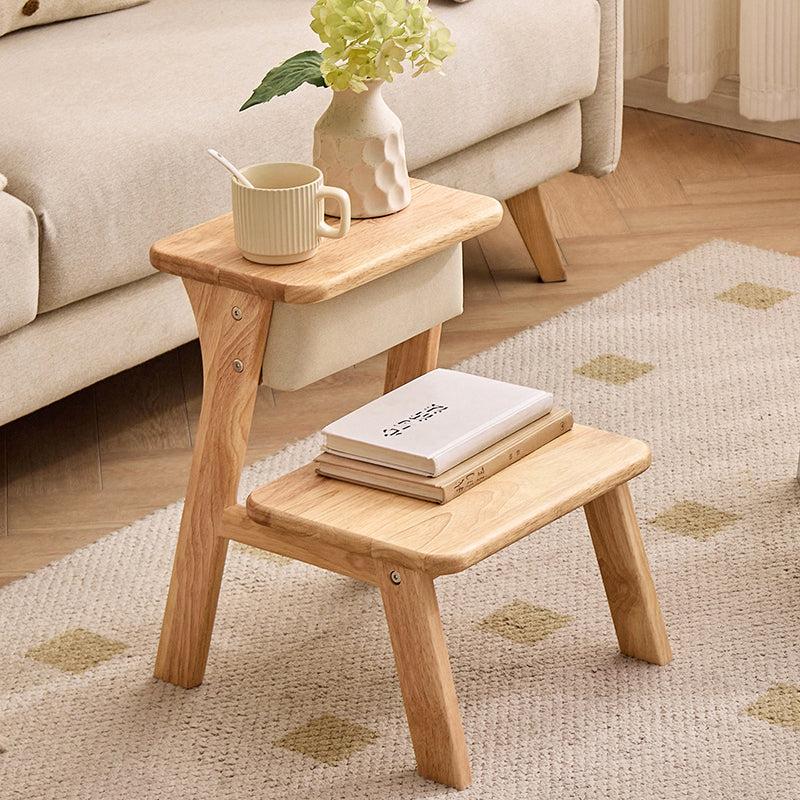 Modern Minimalist Ash Wood &amp; Rubberwood Foam Sponge Highly Practical Kids Backrest Armless 2-Tier Low Stool For Living Room