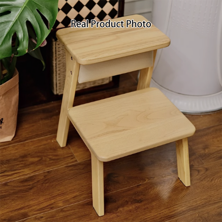 Modern Minimalist Ash Wood &amp; Rubberwood Foam Sponge Highly Practical Kids Backrest Armless 2-Tier Low Stool For Living Room
