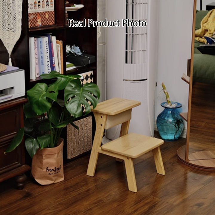 Modern Minimalist Ash Wood &amp; Rubberwood Foam Sponge Highly Practical Kids Backrest Armless 2-Tier Low Stool For Living Room