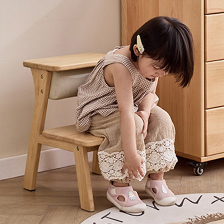Modern Minimalist Ash Wood &amp; Rubberwood Foam Sponge Highly Practical Kids Backrest Armless 2-Tier Low Stool For Living Room