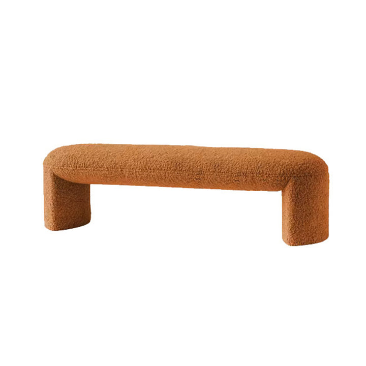 Contemporary Nordic Pine Wood Sherpa Fabric Foam Sponge Decorative With Rounded Silhouette Backless Armless Bench For Entryways