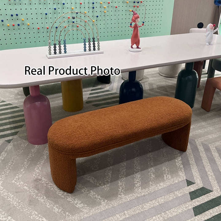 Contemporary Nordic Pine Wood Sherpa Fabric Foam Sponge Decorative With Rounded Silhouette Backless Armless Bench For Entryways