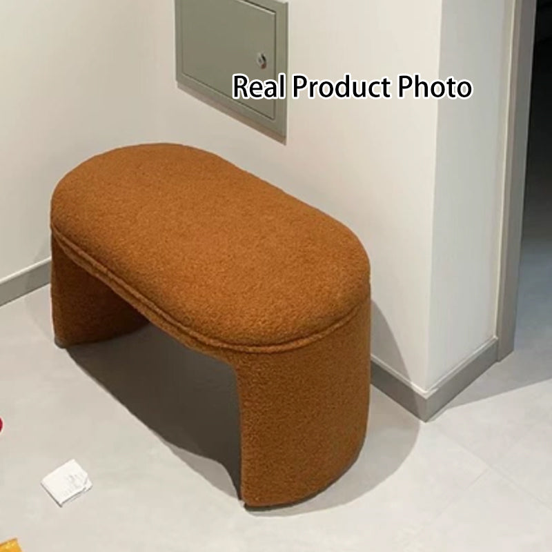 Contemporary Nordic Pine Wood Sherpa Fabric Foam Sponge Decorative With Rounded Silhouette Backless Armless Bench For Entryways