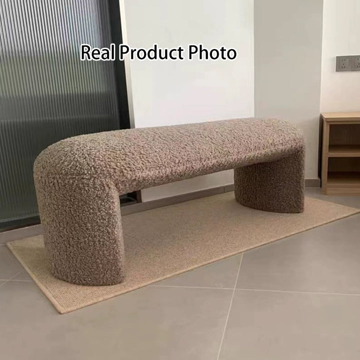Contemporary Nordic Pine Wood Sherpa Fabric Foam Sponge Decorative With Rounded Silhouette Backless Armless Bench For Entryways