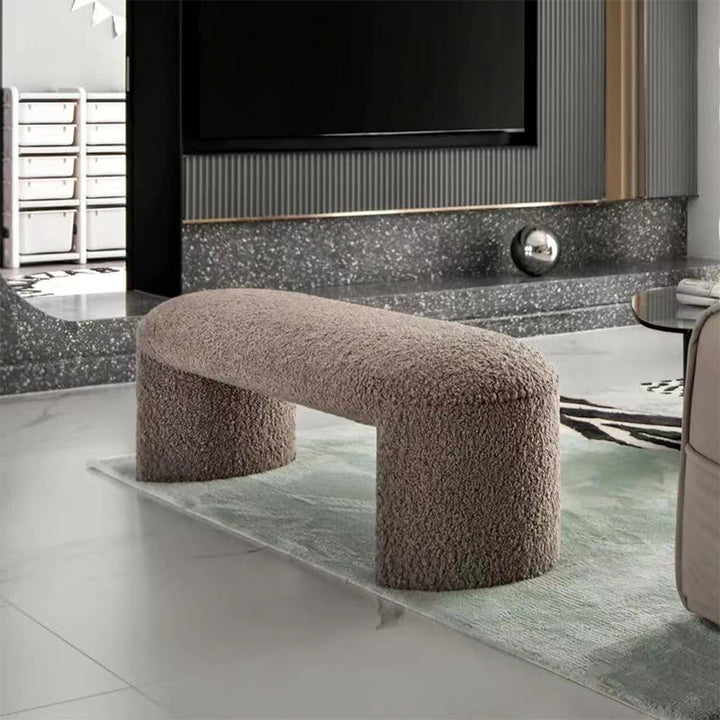 Contemporary Nordic Pine Wood Sherpa Fabric Foam Sponge Decorative With Rounded Silhouette Backless Armless Bench For Entryways