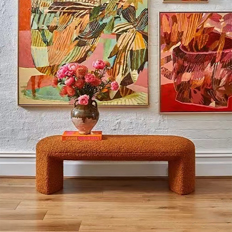 Contemporary Nordic Pine Wood Sherpa Fabric Foam Sponge Decorative With Rounded Silhouette Backless Armless Bench For Entryways