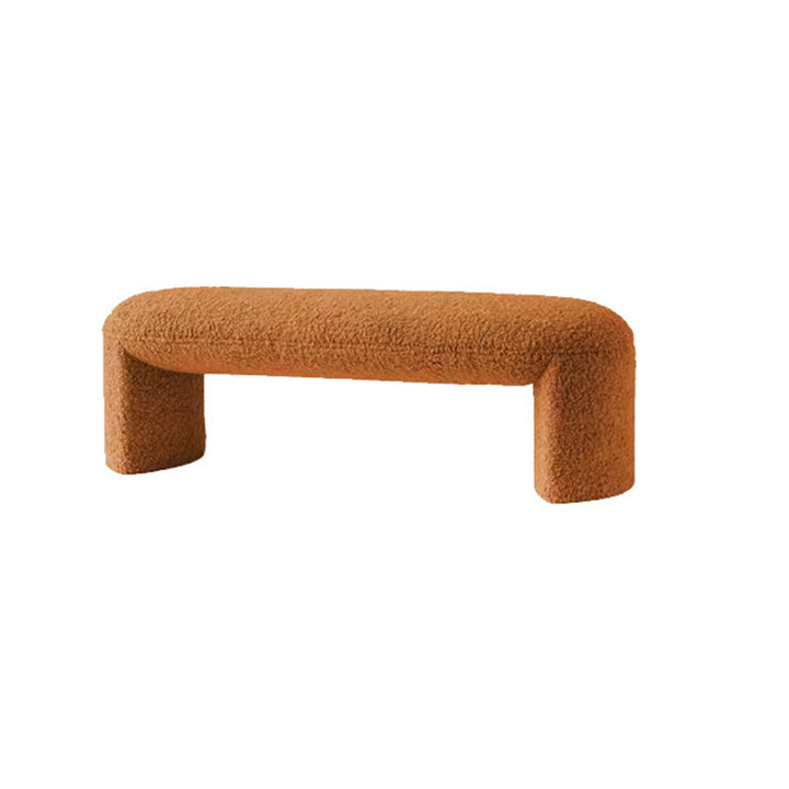 Contemporary Nordic Pine Wood Sherpa Fabric Foam Sponge Decorative With Rounded Silhouette Backless Armless Bench For Entryways
