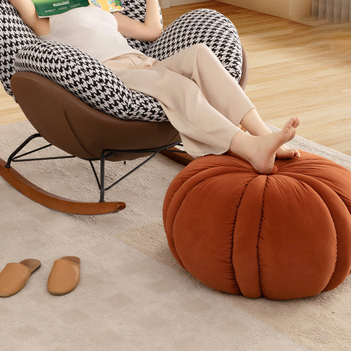 Modern Minimalist Matte Velvet Pine Wood Foam Sponge Decorative Plush Pumpkin-Shaped Backless Armless Low Stool For Living Room &amp; Entryway