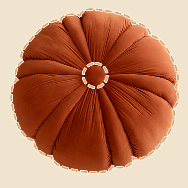 Modern Minimalist Matte Velvet Pine Wood Foam Sponge Decorative Plush Pumpkin-Shaped Backless Armless Low Stool For Living Room &amp; Entryway
