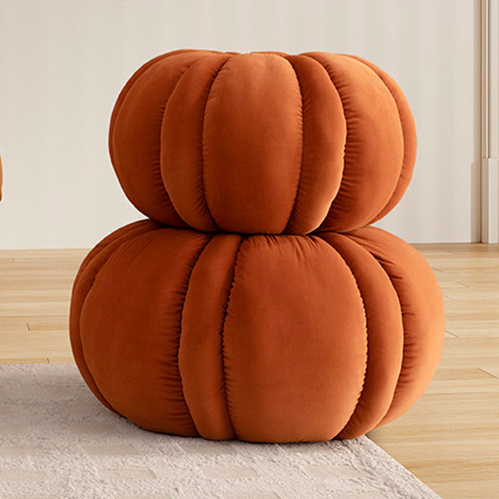 Modern Minimalist Matte Velvet Pine Wood Foam Sponge Decorative Plush Pumpkin-Shaped Backless Armless Low Stool For Living Room &amp; Entryway