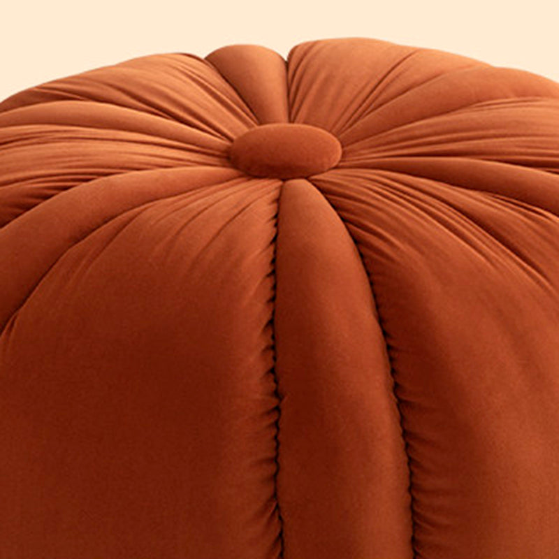 Modern Minimalist Matte Velvet Pine Wood Foam Sponge Decorative Plush Pumpkin-Shaped Backless Armless Low Stool For Living Room &amp; Entryway