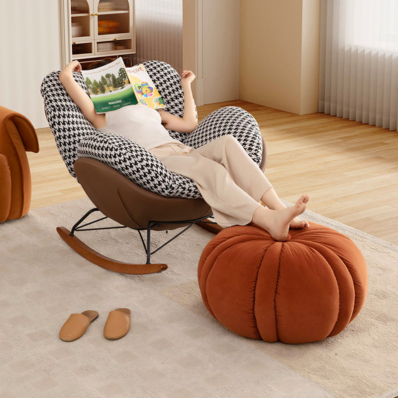 Modern Minimalist Matte Velvet Pine Wood Foam Sponge Decorative Plush Pumpkin-Shaped Backless Armless Low Stool For Living Room &amp; Entryway