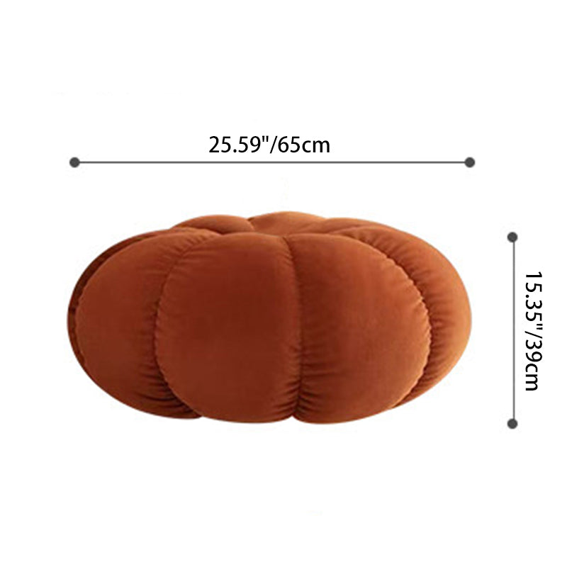 Modern Minimalist Matte Velvet Pine Wood Foam Sponge Decorative Plush Pumpkin-Shaped Backless Armless Low Stool For Living Room &amp; Entryway
