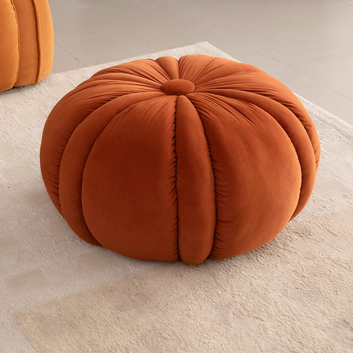 Modern Minimalist Matte Velvet Pine Wood Foam Sponge Decorative Plush Pumpkin-Shaped Backless Armless Low Stool For Living Room &amp; Entryway