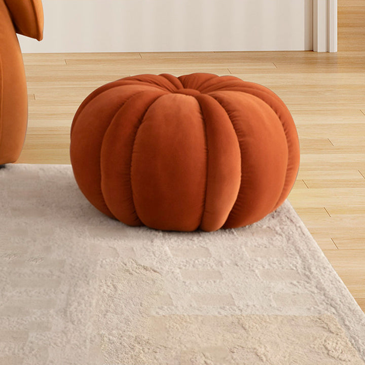 Modern Minimalist Matte Velvet Pine Wood Foam Sponge Decorative Plush Pumpkin-Shaped Backless Armless Low Stool For Living Room &amp; Entryway