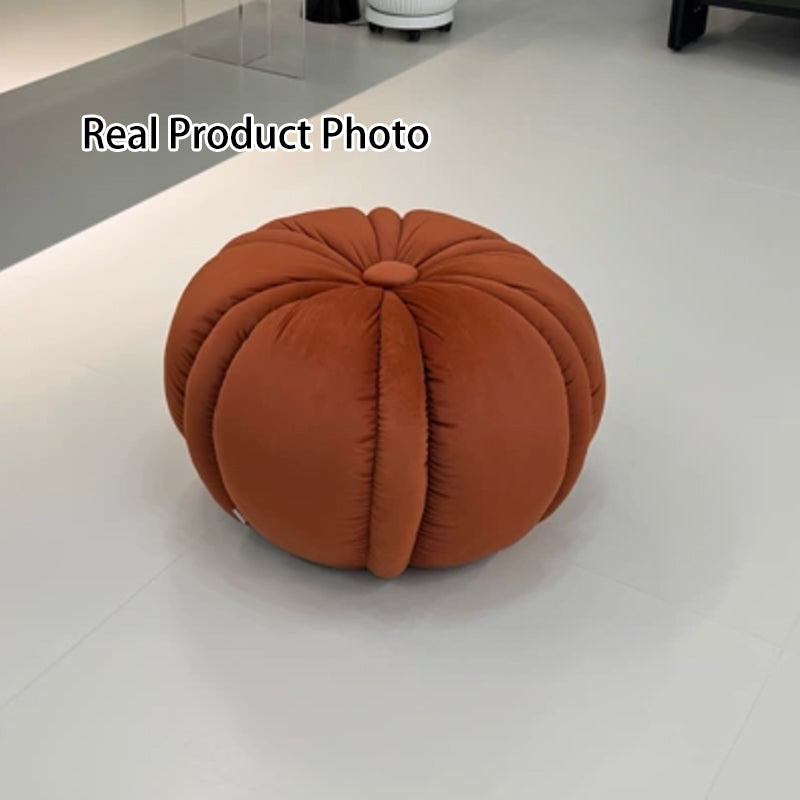 Modern Minimalist Matte Velvet Pine Wood Foam Sponge Decorative Plush Pumpkin-Shaped Backless Armless Low Stool For Living Room &amp; Entryway