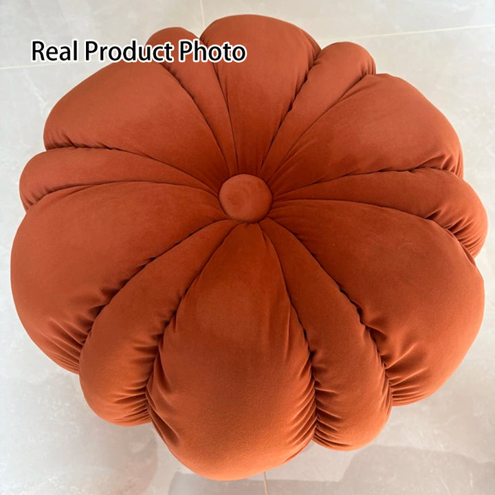 Modern Minimalist Matte Velvet Pine Wood Foam Sponge Decorative Plush Pumpkin-Shaped Backless Armless Low Stool For Living Room &amp; Entryway