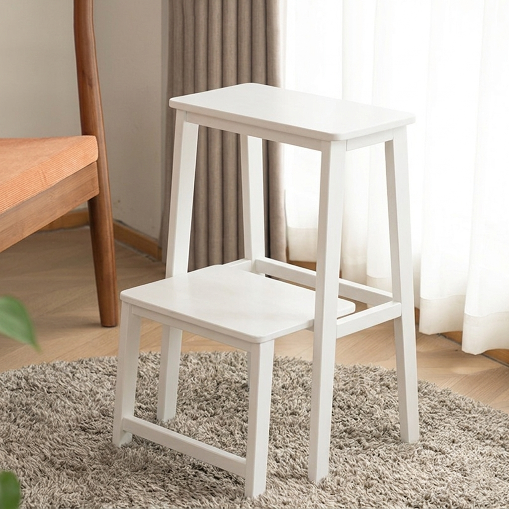Modern Minimalist Moso Bamboo Highly Practical Space-Saving Backrest Armless Step Stool 2-Step For Living Room