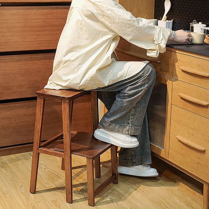 Modern Minimalist Moso Bamboo Highly Practical Space-Saving Backrest Armless Step Stool 2-Step For Living Room