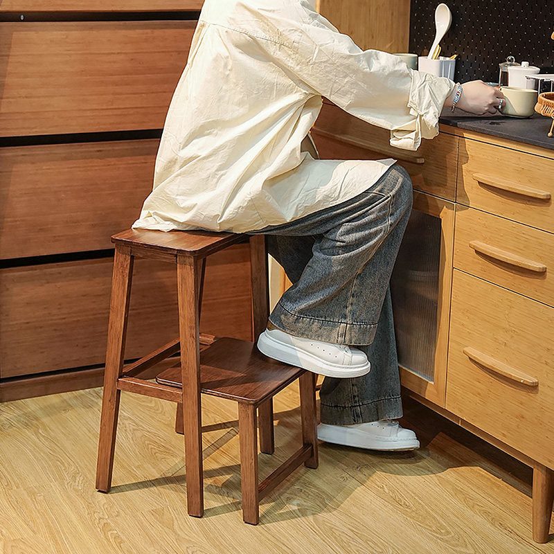 Modern Minimalist Moso Bamboo Highly Practical Space-Saving Backrest Armless Step Stool 2-Step For Living Room