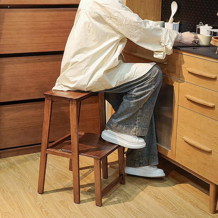 Modern Minimalist Moso Bamboo Highly Practical Space-Saving Backrest Armless Step Stool 2-Step For Living Room