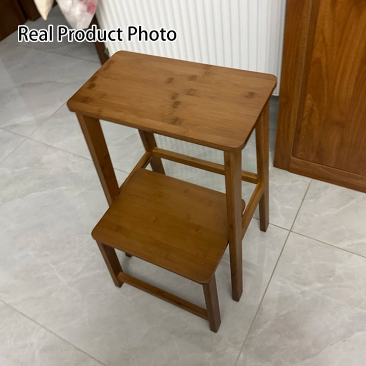 Modern Minimalist Moso Bamboo Highly Practical Space-Saving Backrest Armless Step Stool 2-Step For Living Room