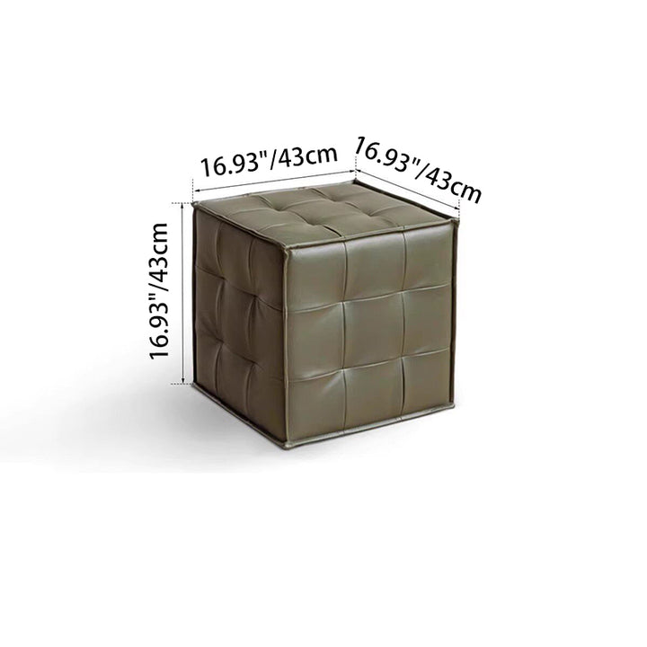 Modern Minimalist Top Grain Leather Pine Wood Foam Sponge PVC Space-Saving Highly Practical Versatile Cube Square Ottoman Backless Armless Vanity Stool For Bedroom